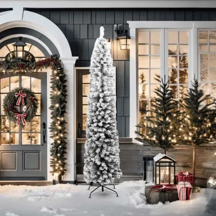 Sapin de Noël artificiel mince flocon de neige vert 210 cm PVC 2