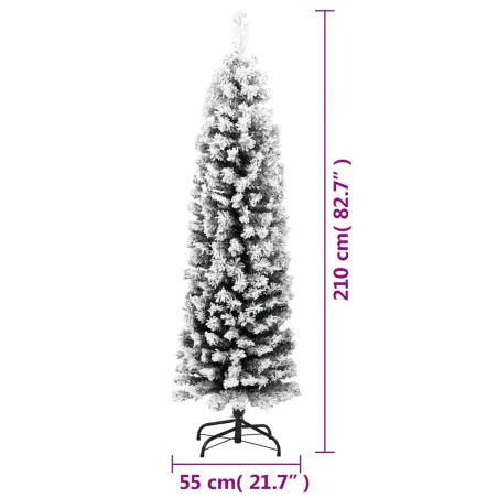 Sapin de Noël artificiel mince flocon de neige vert 210 cm PVC