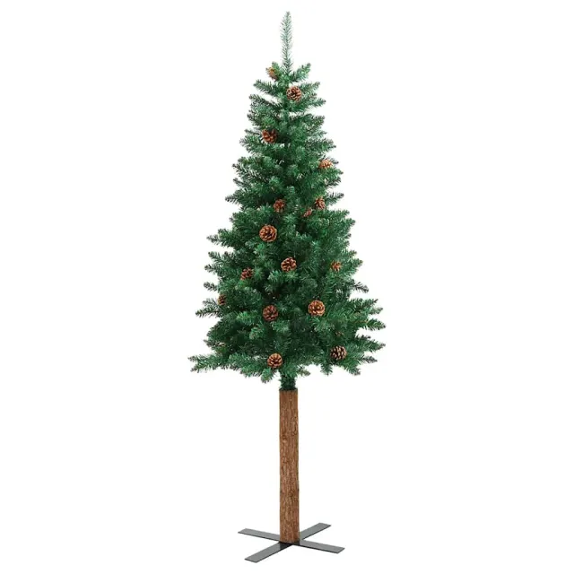 Sapin de Noël mince avec bois véritable et cônes vert 150cm PVC