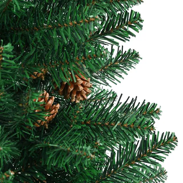 Sapin de Noël mince avec bois véritable et cônes vert 150cm PVC