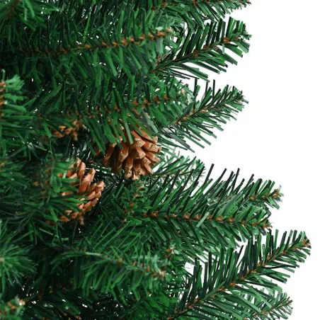 Sapin de Noël mince avec bois véritable et cônes vert 150cm PVC