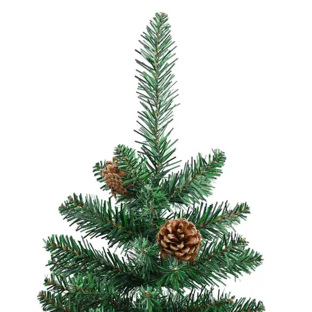 Sapin de Noël mince avec bois véritable et cônes vert 180cm PVC