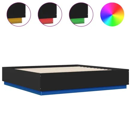 Cadre de lit avec LED sans matelas noir 200x200 cm 2