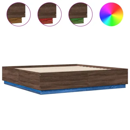 Cadre de lit avec LED sans matelas chêne marron 200x200 cm 2