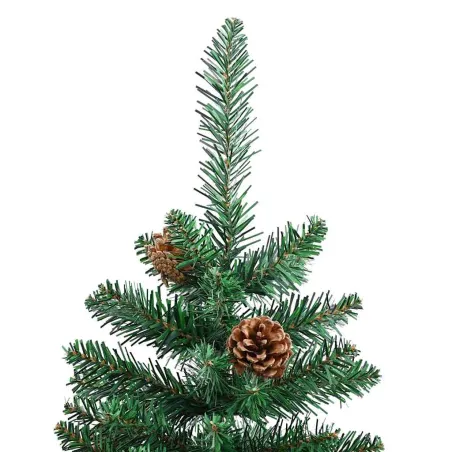 Sapin de Noël mince avec bois véritable et cônes vert 210cm PVC