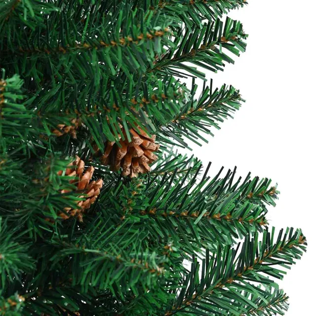 Sapin de Noël mince avec bois véritable et cônes vert 210cm PVC