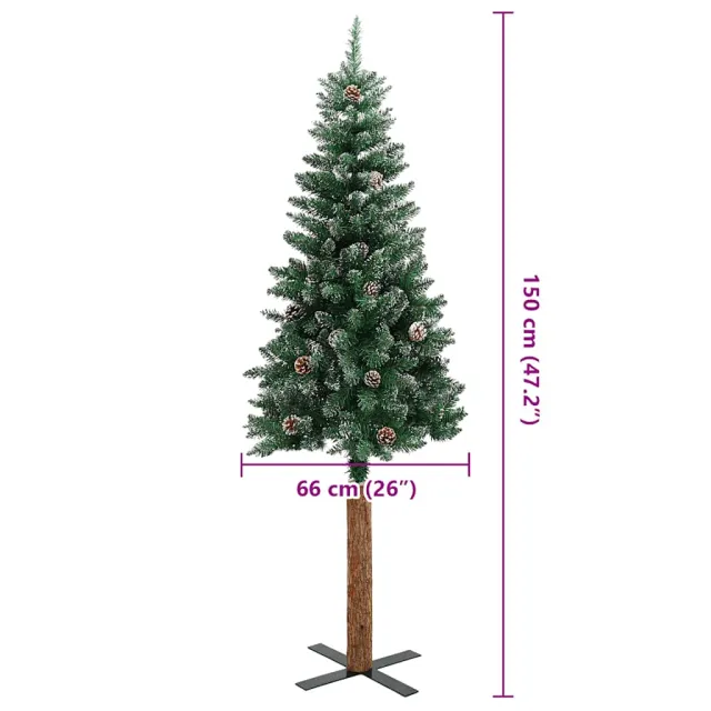 Sapin de Noël mince bois véritable et neige blanche vert 150 cm