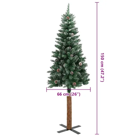 Sapin de Noël mince bois véritable et neige blanche vert 150 cm