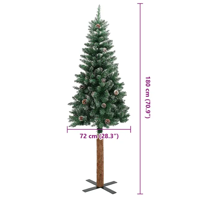 Sapin de Noël mince bois véritable et neige blanche vert 180 cm