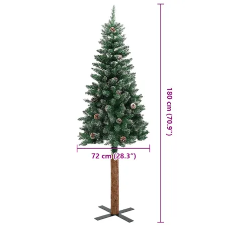 Sapin de Noël mince bois véritable et neige blanche vert 180 cm