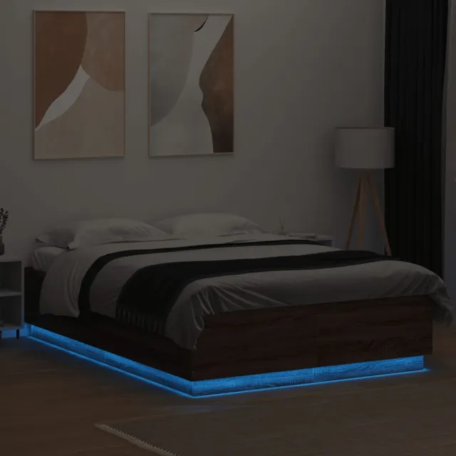 Cadre de lit avec LED sans matelas chêne marron 150x200 cm