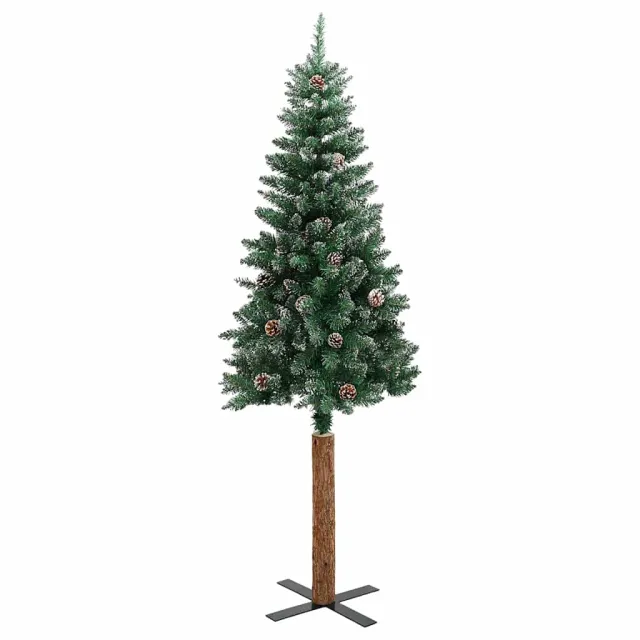 Sapin de Noël mince bois véritable et neige blanche vert 210 cm