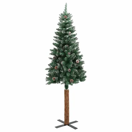 Sapin de Noël mince bois véritable et neige blanche vert 210 cm