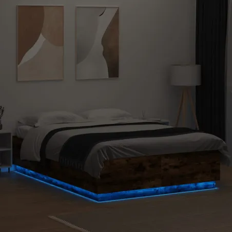 Cadre de lit avec LED sans matelas chêne fumé 120x200 cm