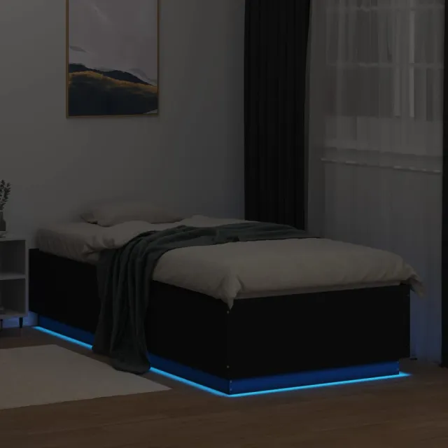 Cadre de lit avec LED sans matelas noir 90x200 cm