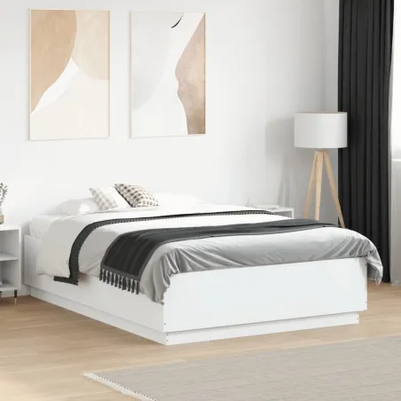 Cadre de lit avec LED sans matelas blanc 135x190 cm