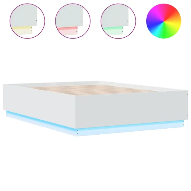 Cadre de lit avec LED sans matelas blanc 135x190 cm