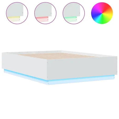 Cadre de lit avec LED sans matelas blanc 135x190 cm