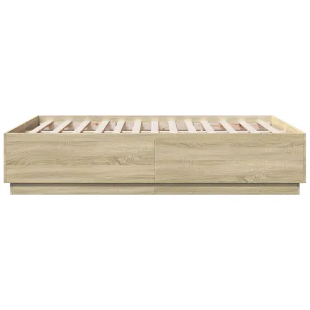 Cadre de lit avec LED sans matelas chêne sonoma 135x190 cm
