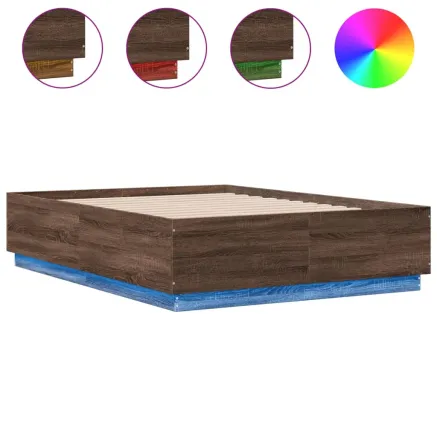Cadre de lit avec LED sans matelas chêne marron 135x190 cm 2