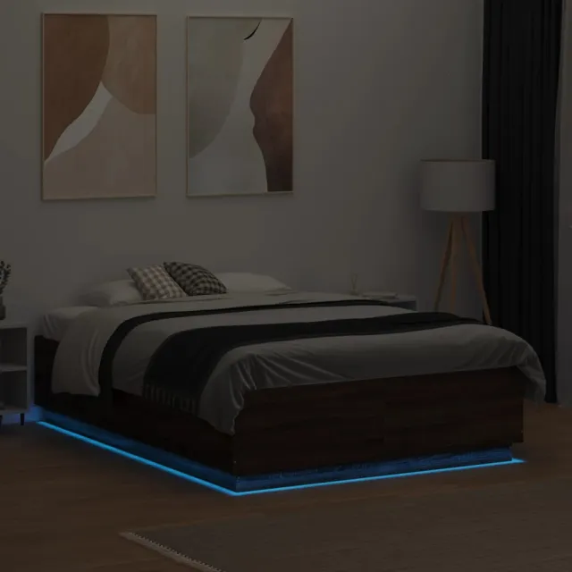Cadre de lit avec LED sans matelas chêne marron 135x190 cm
