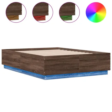 Cadre de lit avec LED sans matelas chêne marron 120x190 cm 2