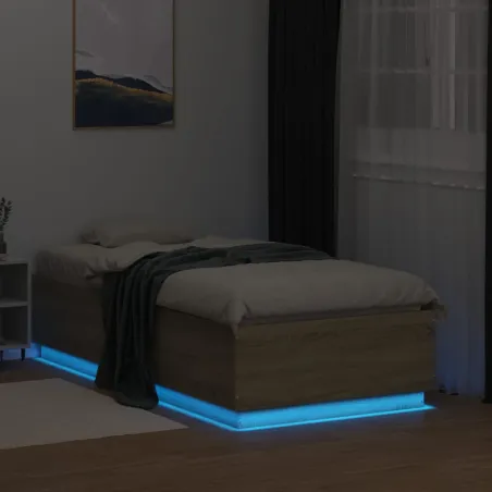 Cadre de lit avec LED sans matelas chêne sonoma 90x190 cm