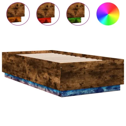 Cadre de lit avec LED sans matelas chêne fumé 75x190 cm 2