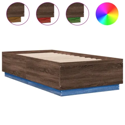 Cadre de lit avec LED sans matelas chêne marron 75x190 cm 2