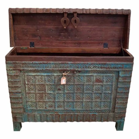 Coffre Alexandra House Living Bleu Bois de manguier 44 x 90 x 132 cm