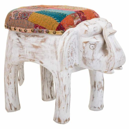 Sgabello Alexandra House Living Bianco Legno di mango Tessuto 51 x 37
