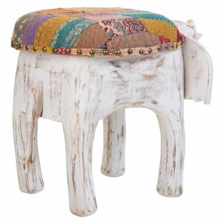 Sgabello Alexandra House Living Bianco Legno di mango Tessuto 51 x 37
