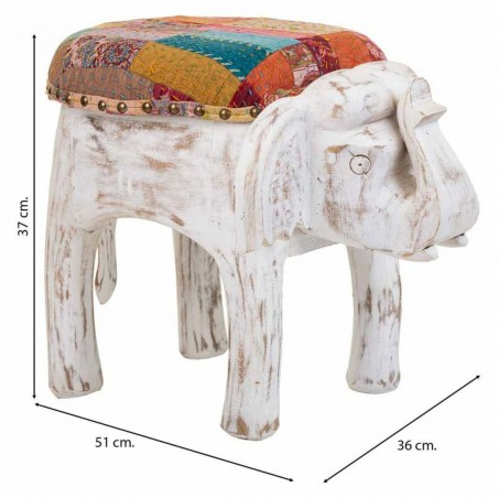 Stool Alexandra House Living White Mango wood Fabric 51 x 37 x 36 cm E