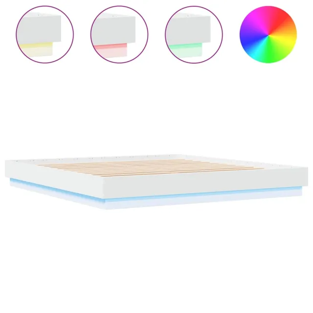 Cadre de lit avec LED sans matelas blanc 200x200 cm