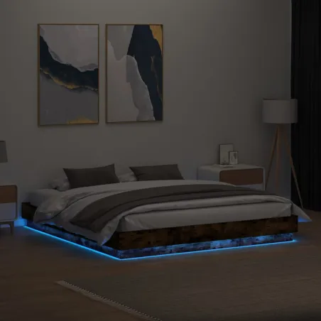Cadre de lit avec LED sans matelas chêne fumé 200x200 cm