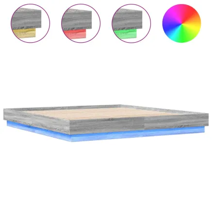 Cadre de lit avec LED sans matelas sonoma gris 200x200 cm 2