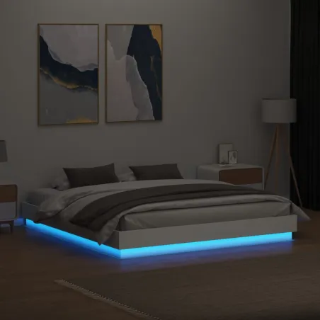Cadre de lit avec LED sans matelas blanc 180x200 cm