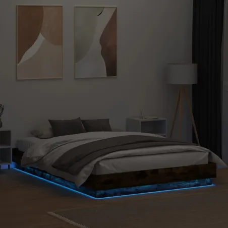 Cadre de lit avec LED sans matelas chêne fumé 140x200 cm