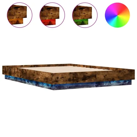 Cadre de lit avec LED sans matelas chêne fumé 120x190 cm 2