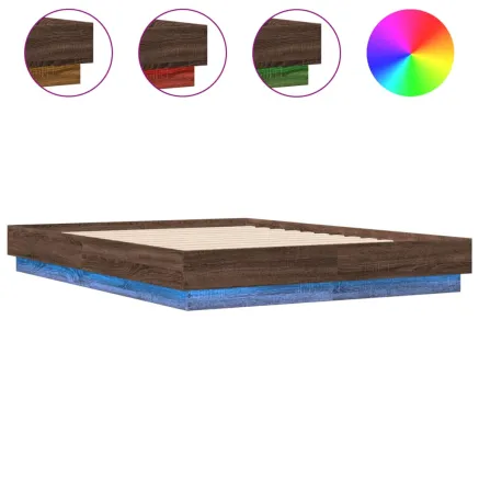 Cadre de lit avec LED sans matelas chêne marron 120x190 cm 2