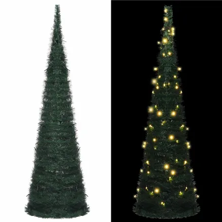 Sapin de Noël with LED String Lights Vert 150 x 150 cm PVC