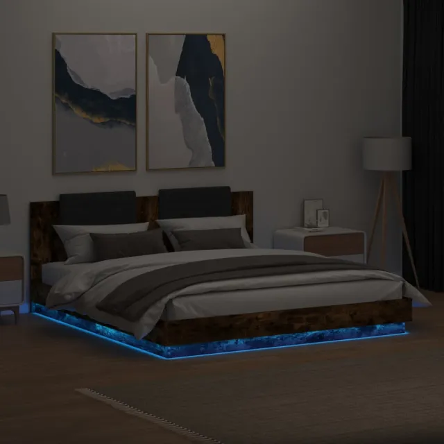Cadre de lit avec LED sans matelas chêne fumé 200x200 cm