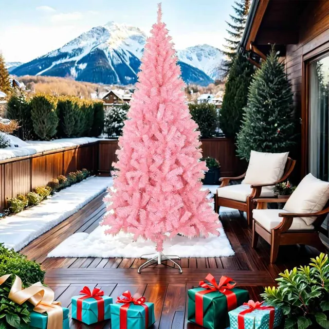 Sapin de Noël artificiel avec support rose 210 cm PVC