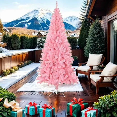 Sapin de Noël artificiel avec support rose 210 cm PVC