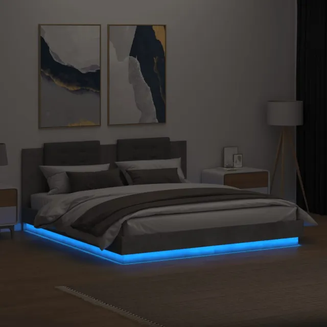 Cadre de lit avec LED sans matelas gris béton 160x200 cm