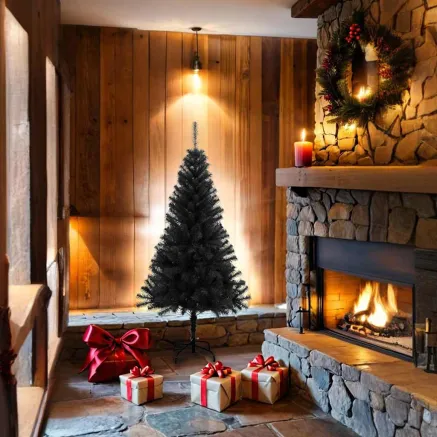 Sapin de Noël artificiel avec support noir 150 cm PVC 2