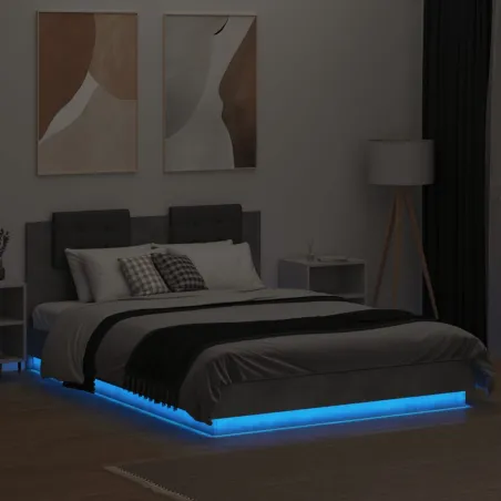 Cadre de lit avec LED sans matelas gris béton 150x200 cm