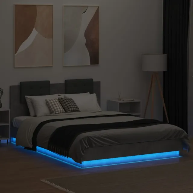 Cadre de lit avec LED sans matelas gris béton 120x200 cm