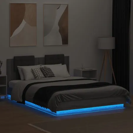 Cadre de lit avec LED sans matelas sonoma gris 120x200 cm