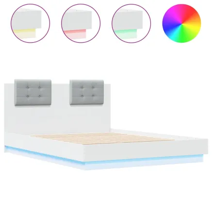 Cadre de lit avec LED sans matelas blanc 140x190 cm 2
